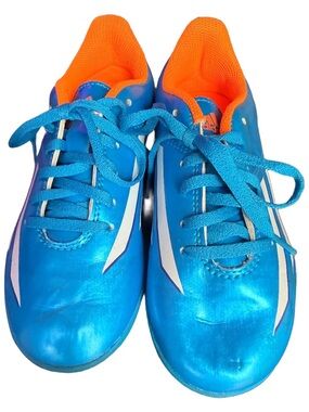 adidas Kids Blue Sneakers with Orange Lining and White Stripes